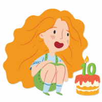 Zoé, la petite fille qui incarne COCITER, fête les 10 ans de fourniture de la coopérative en soufflant une bougie sur un gâteau.